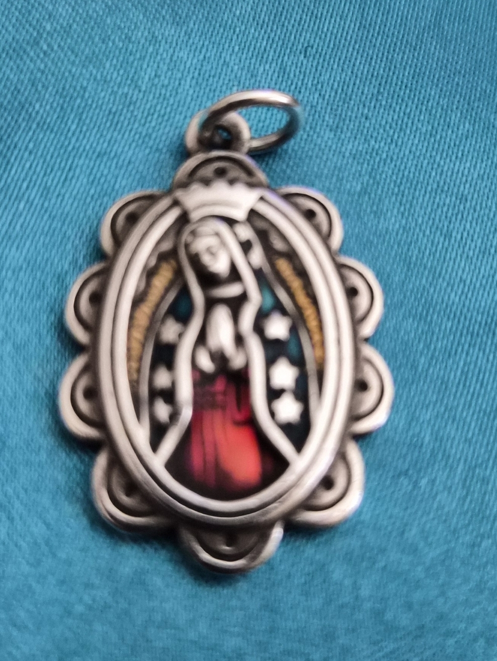 Religious Virgin Mary Red and Gold Pendant Necklace Charm